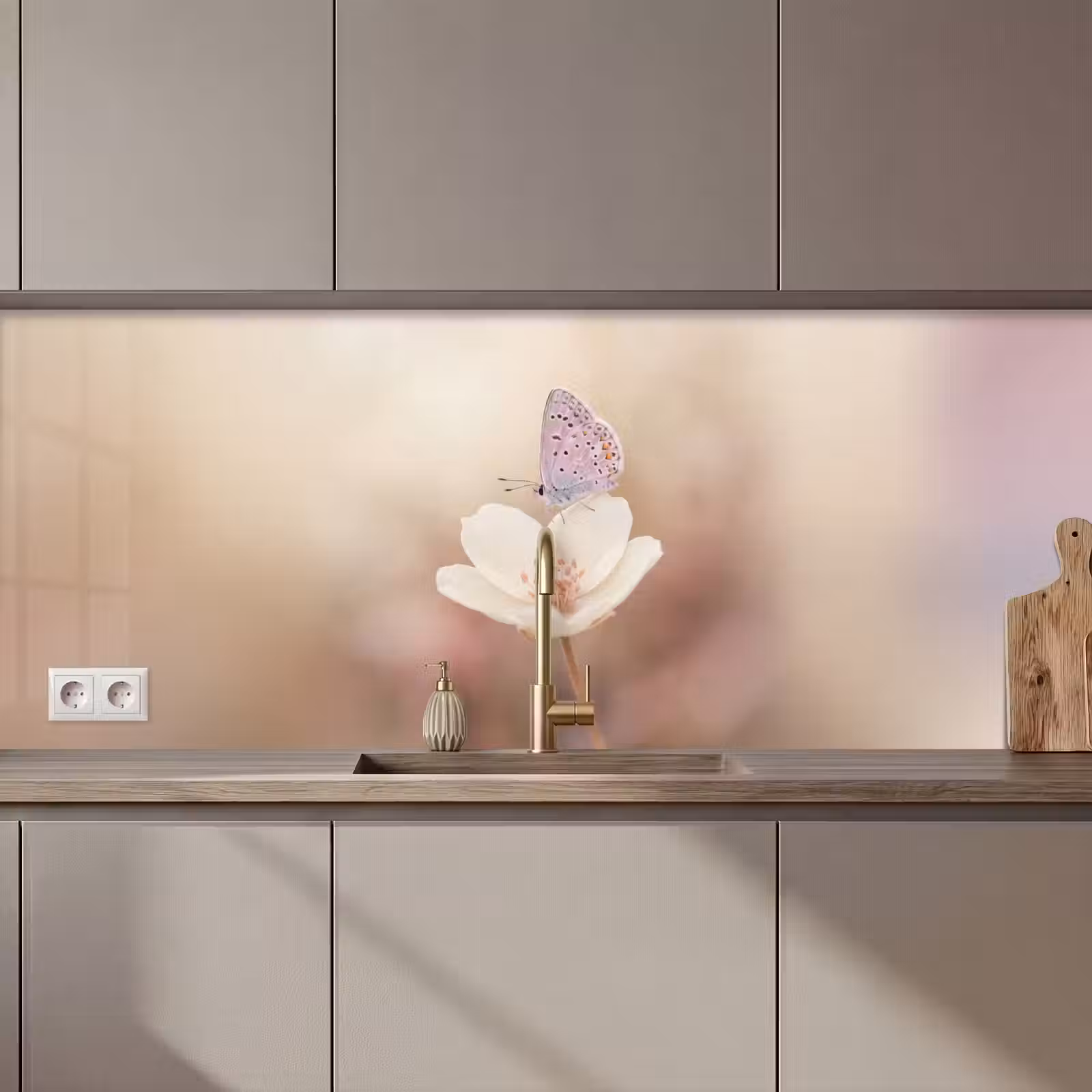 Keuken achterwand - Vlinder - Bloem - Blauw — 1