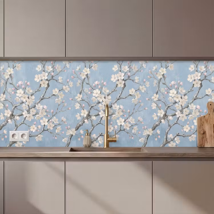 Keuken achterwand - Takken - Kersenbloesem - Blauw — 1