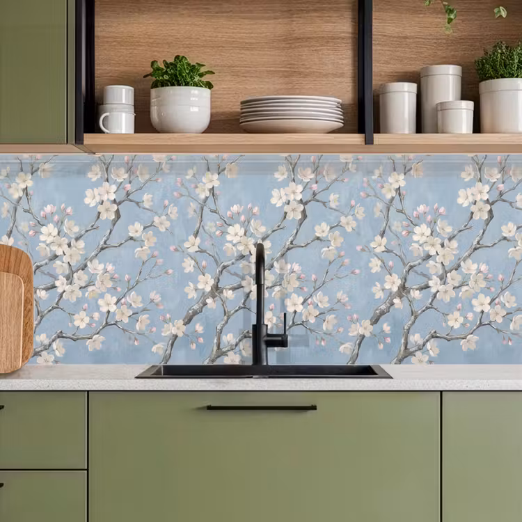 Keuken achterwand - Takken - Kersenbloesem - Blauw — 5