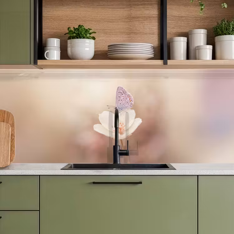 Keuken achterwand - Vlinder - Bloem - Blauw — 5