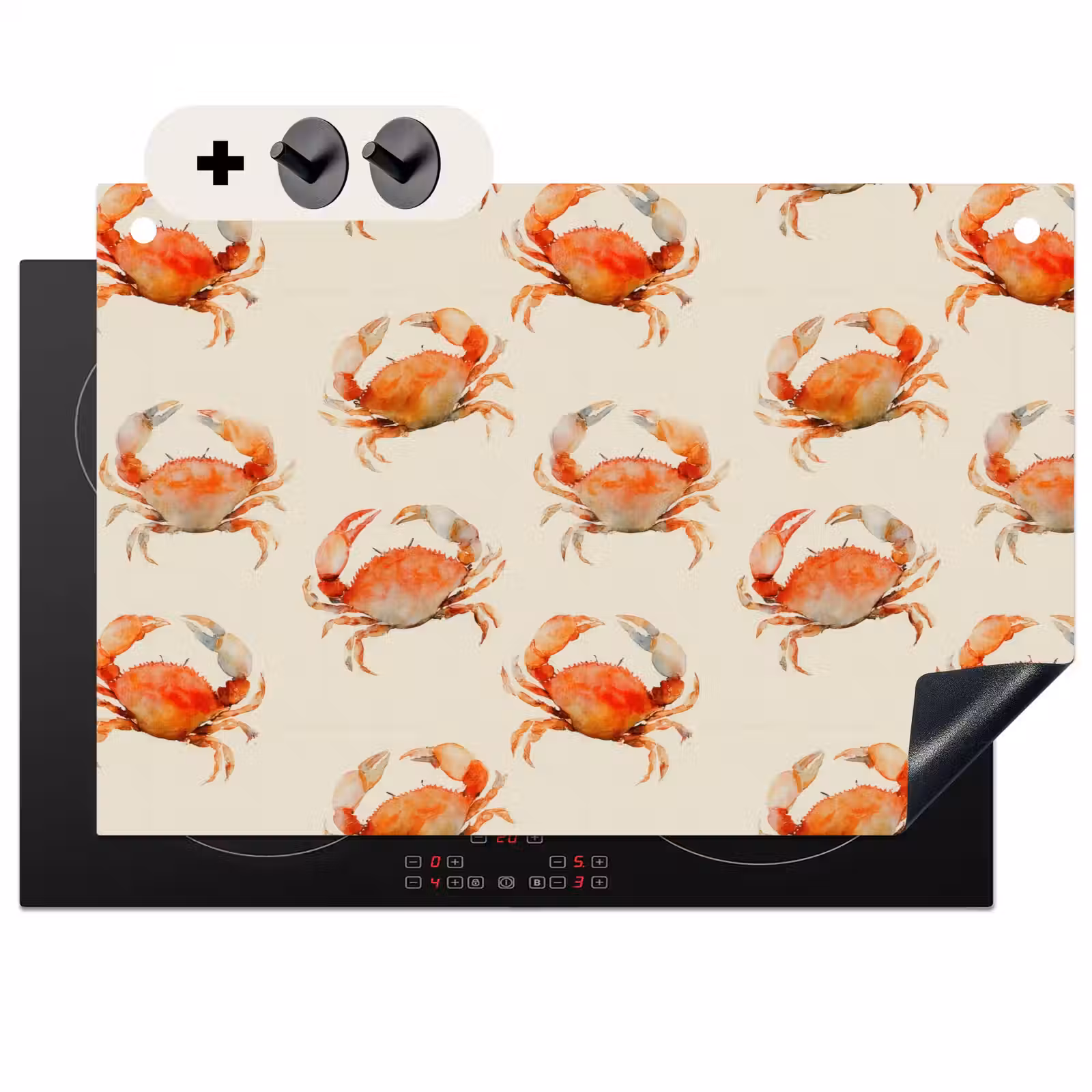 Inductie beschermer en spatscherm (2in1) - Krabben - Patroon - Oranje — 1