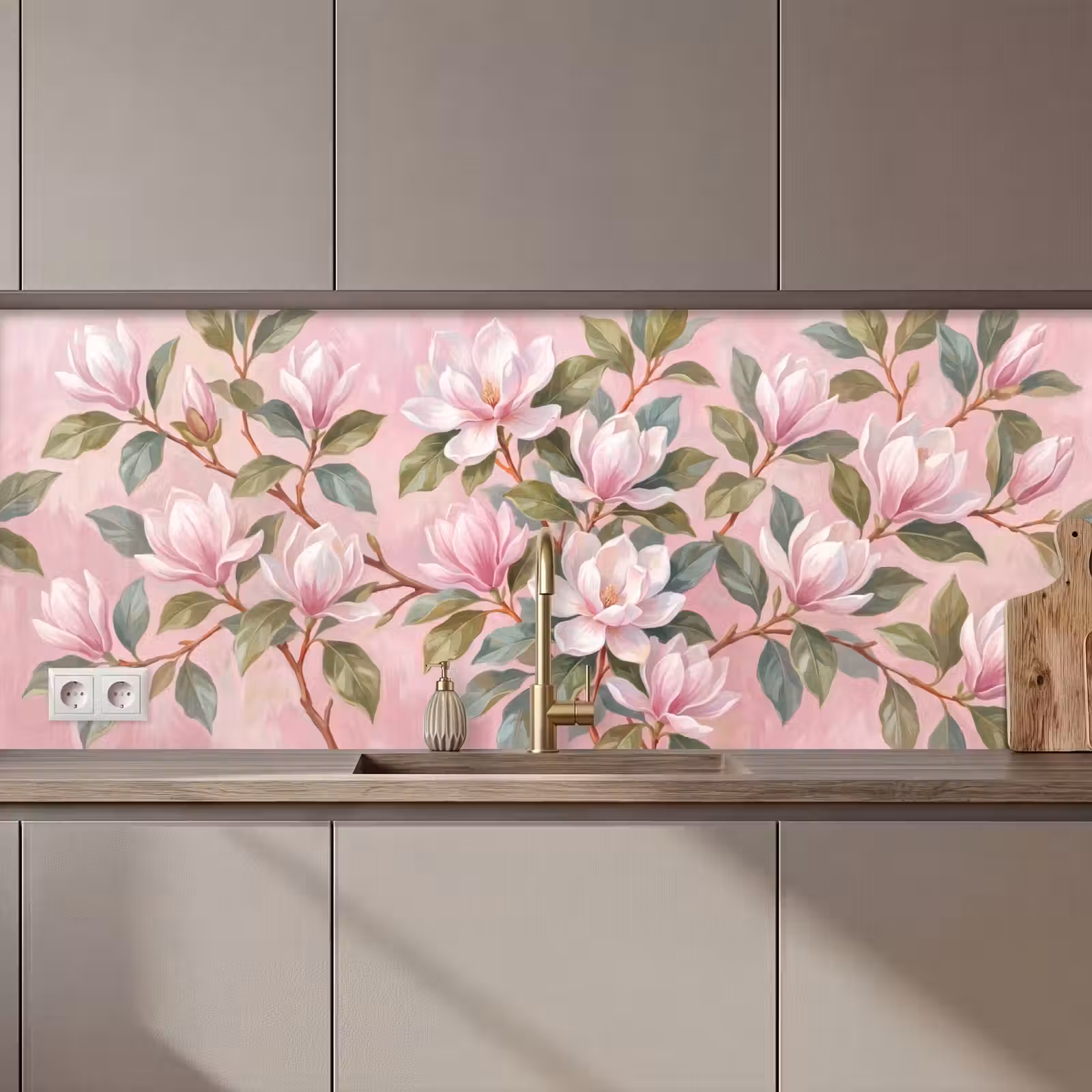 Keuken achterwand - Magnolia's - Patroon - Roze — 1