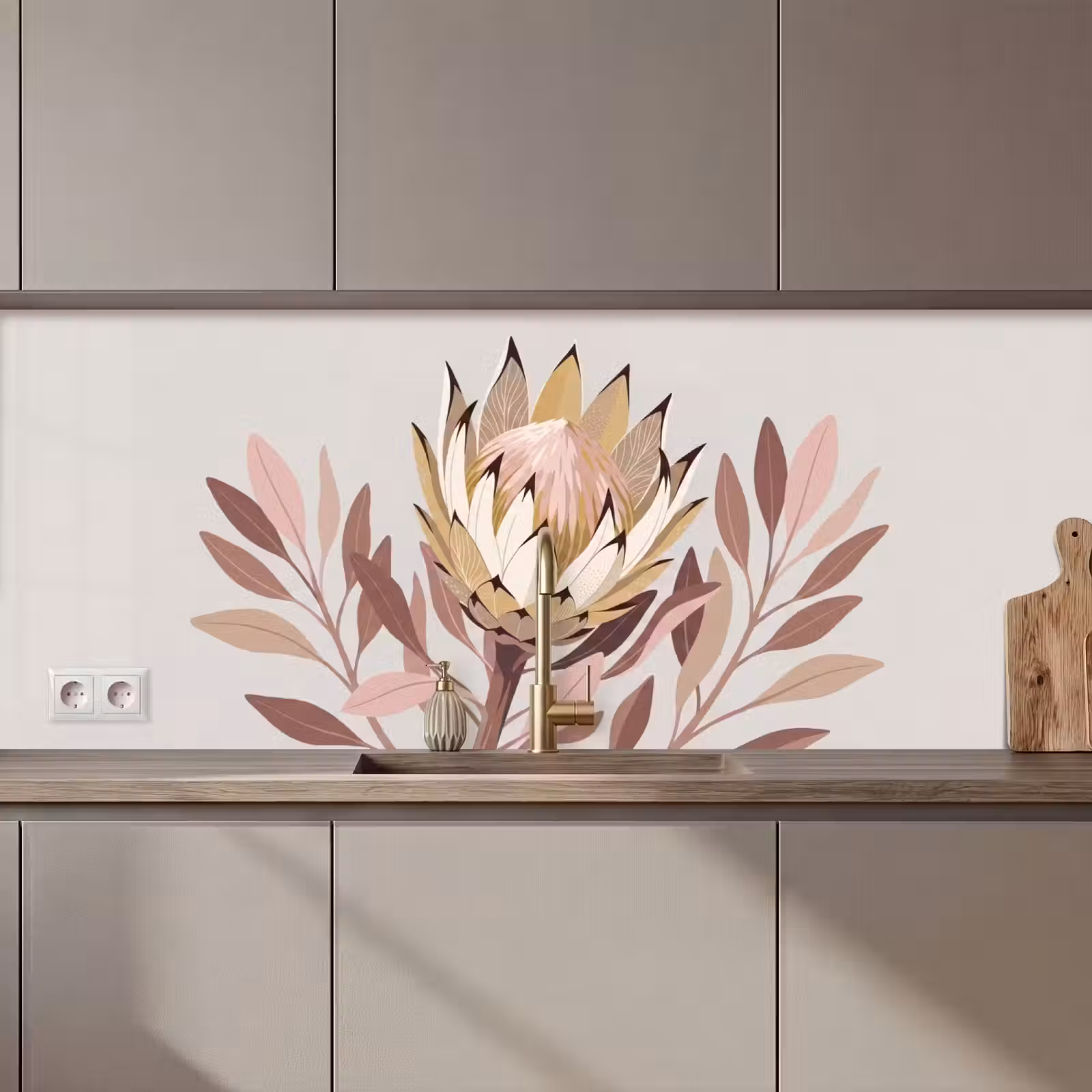 Keuken achterwand - Protea - Bloem - Botanisch - Beige — 1