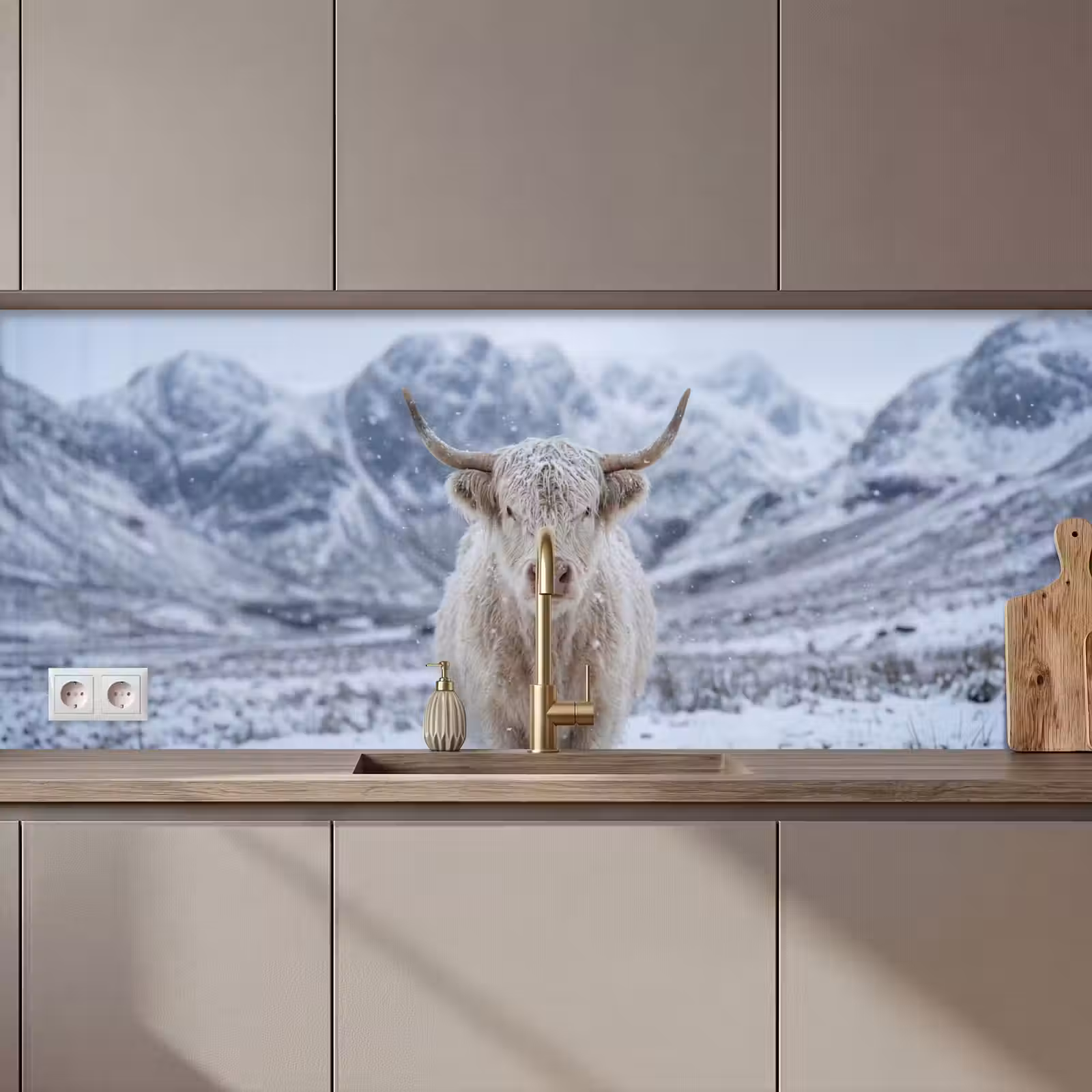 Keuken achterwand - Schotse Hooglander - Sneeuw - Bergen - Winter — 1