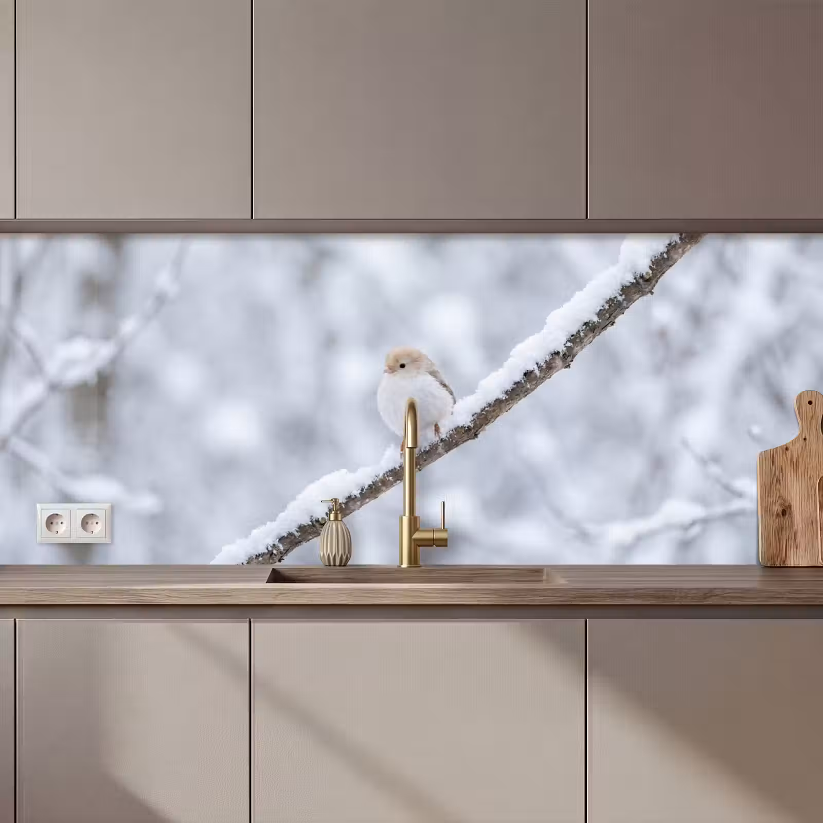 Keuken achterwand - Vogeltje - Sneeuw - Tak - Winter - Zacht — 1