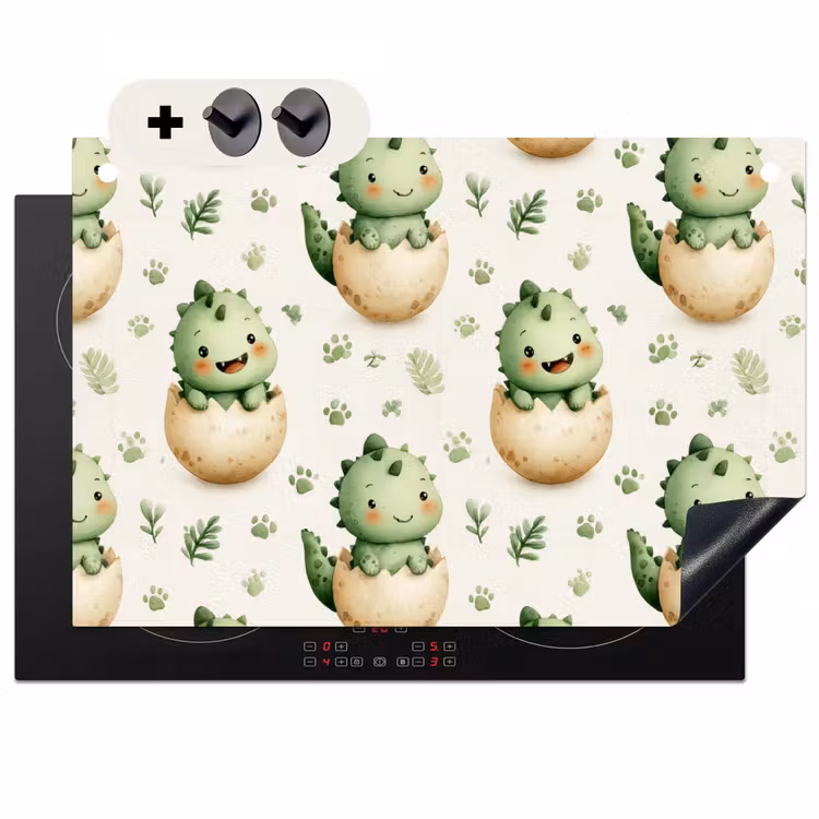 Inductie beschermer en spatscherm (2in1) - Dino - Eieren - Groen — 1