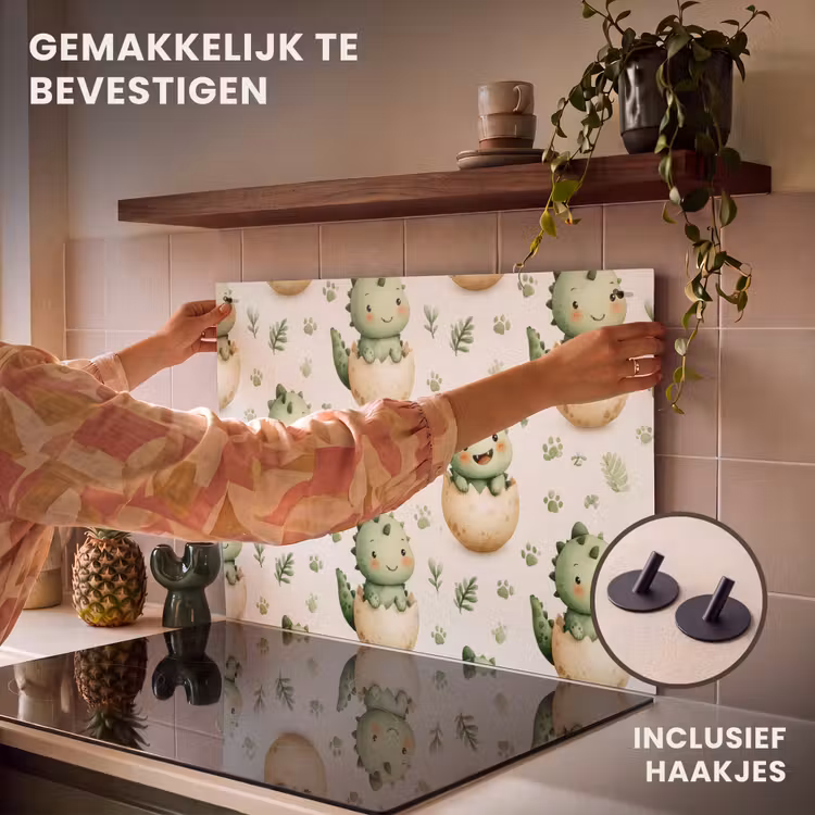 Inductie beschermer en spatscherm (2in1) - Dino - Eieren - Groen — 7
