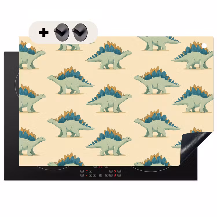 Inductie beschermer en spatscherm (2in1) - Dino - Patroon - Groen — 1