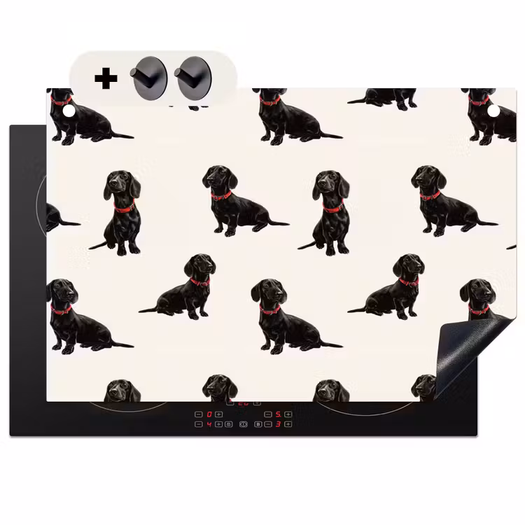Inductie beschermer en spatscherm (2in1) - Hond - Patroon - Zwart — 1