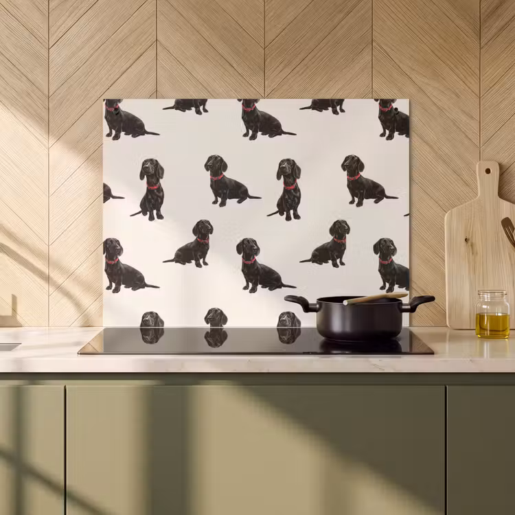 Inductie beschermer en spatscherm (2in1) - Hond - Patroon - Zwart — 2