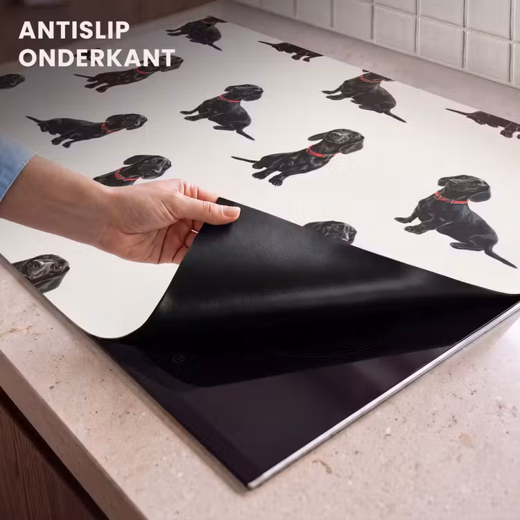 Inductie beschermer en spatscherm (2in1) - Hond - Patroon - Zwart — 4
