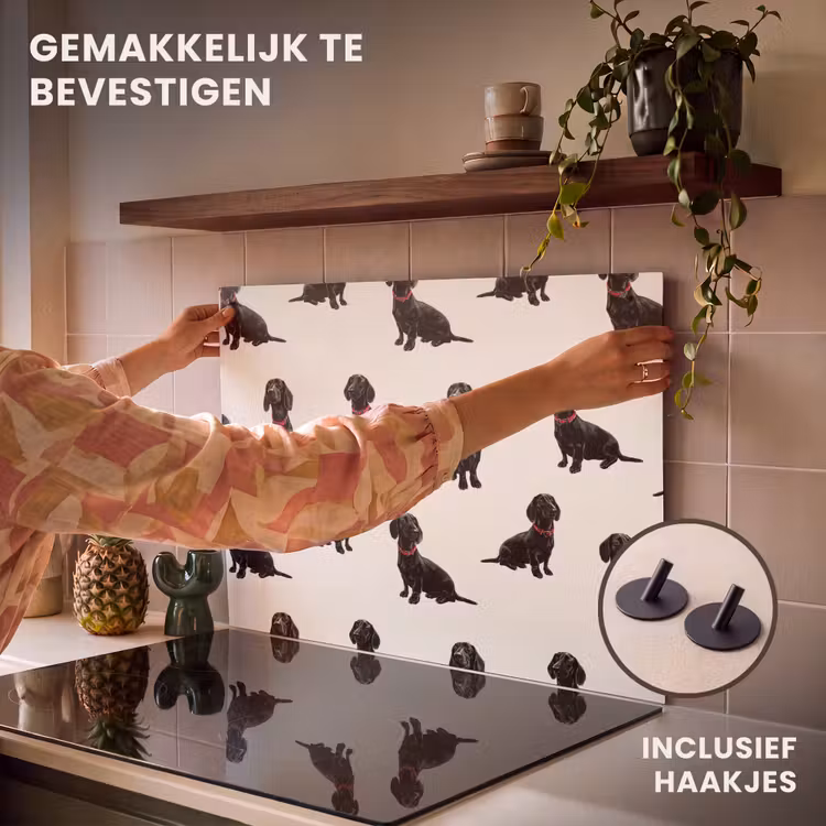 Inductie beschermer en spatscherm (2in1) - Hond - Patroon - Zwart — 7