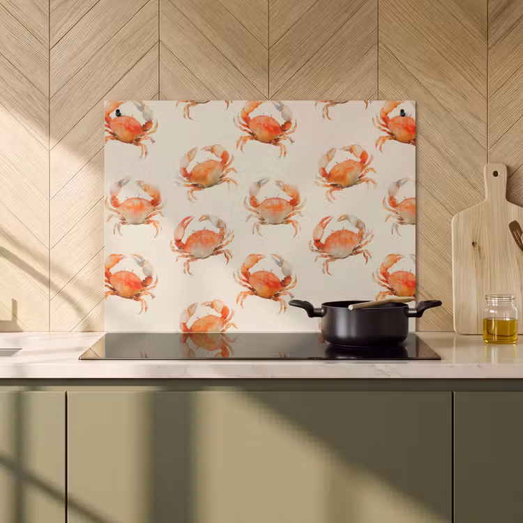 Inductie beschermer en spatscherm (2in1) - Krabben - Patroon - Oranje — 2