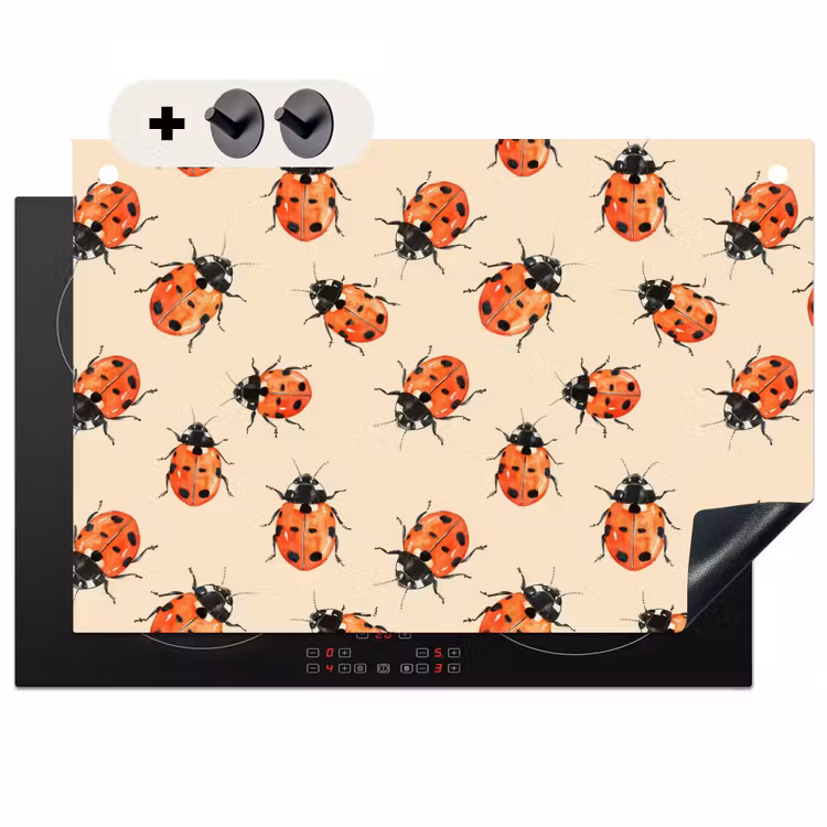 Inductie beschermer en spatscherm (2in1) - Lieveheersbeestjes - Patroon - Rood — 1