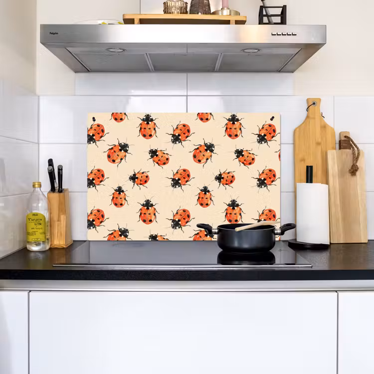 Inductie beschermer en spatscherm (2in1) - Lieveheersbeestjes - Patroon - Rood — 2