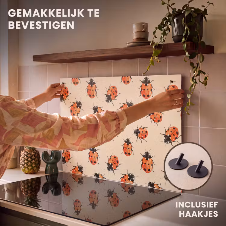 Inductie beschermer en spatscherm (2in1) - Lieveheersbeestjes - Patroon - Rood — 7