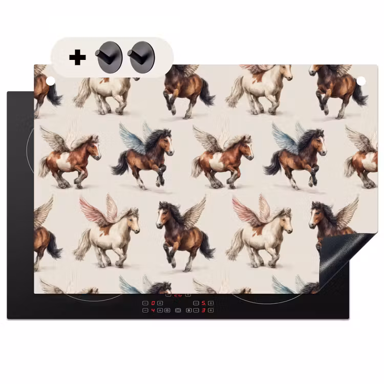 Inductie beschermer en spatscherm (2in1) - Paarden - Vleugels - Kleurrijk — 1