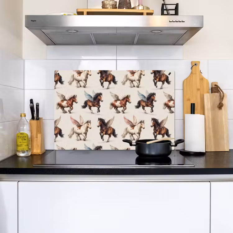 Inductie beschermer en spatscherm (2in1) - Paarden - Vleugels - Kleurrijk — 2