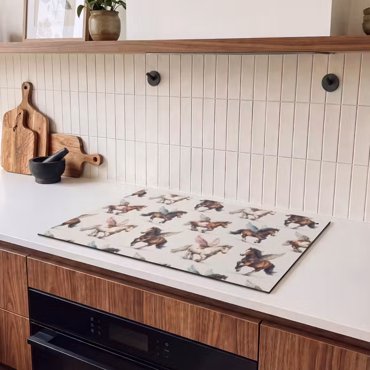 Inductie beschermer en spatscherm (2in1) - Paarden - Vleugels - Kleurrijk — 3