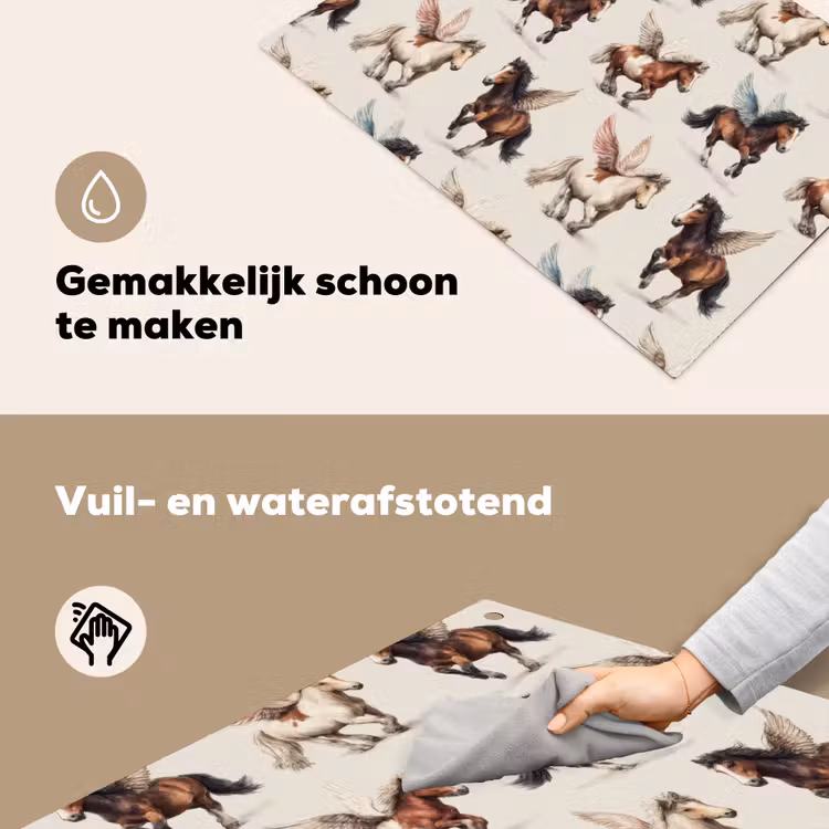 Inductie beschermer en spatscherm (2in1) - Paarden - Vleugels - Kleurrijk — 5