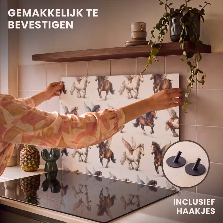 Inductie beschermer en spatscherm (2in1) - Paarden - Vleugels - Kleurrijk — 7