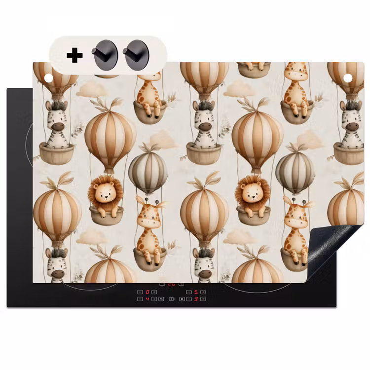 Inductie beschermer en spatscherm (2in1) - Safari - Luchtballonen - Taupe — 1