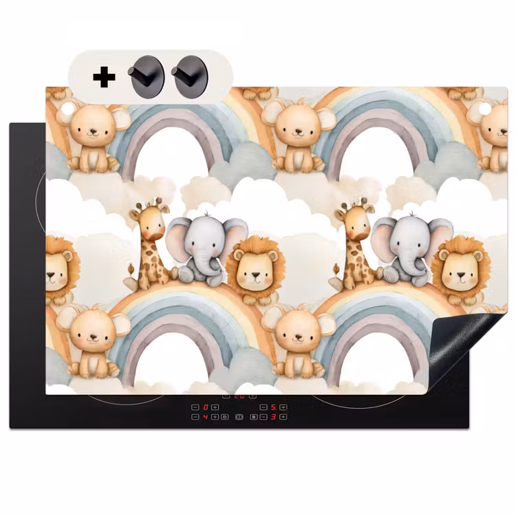 Inductie beschermer en spatscherm (2in1) - Safari - Regenboog - Kleurrijk — 1