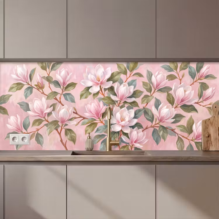 Keuken achterwand - Magnolia's - Patroon - Roze — 1