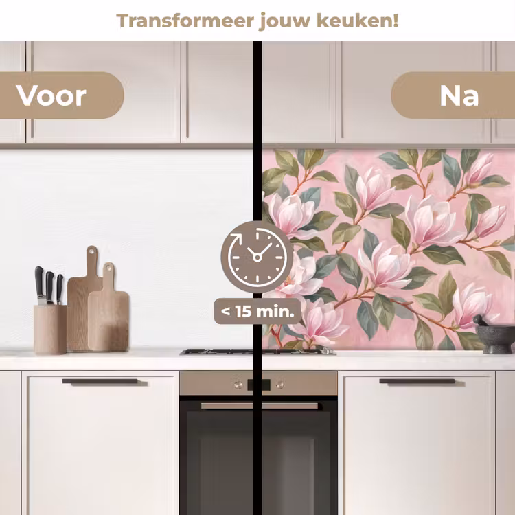 Keuken achterwand - Magnolia's - Patroon - Roze — 2