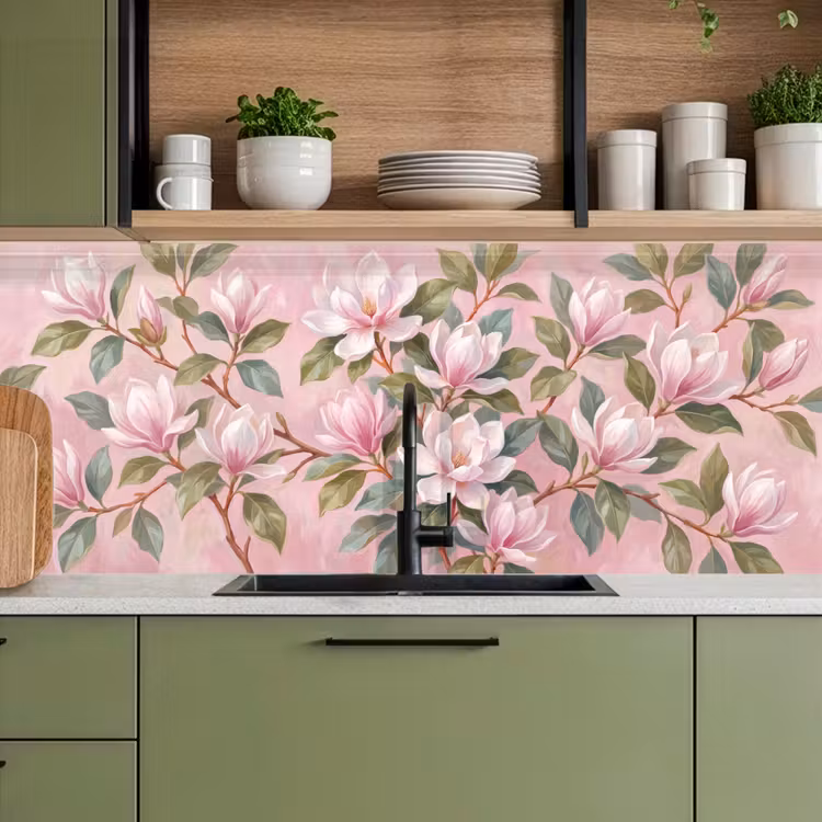 Keuken achterwand - Magnolia's - Patroon - Roze — 5