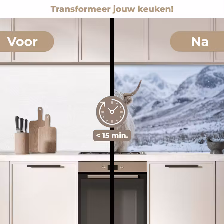 Keuken achterwand - Schotse Hooglander - Sneeuw - Bergen - Winter — 2