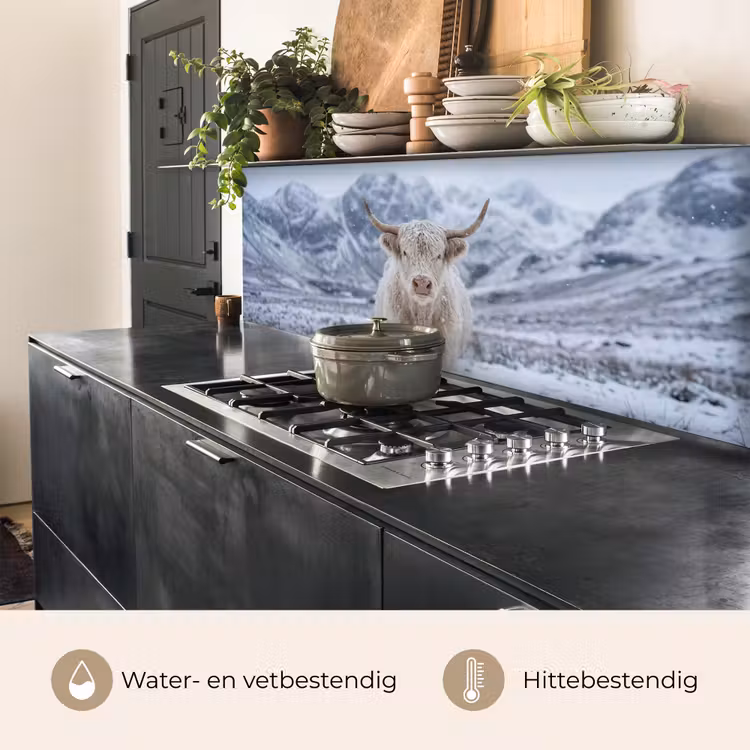 Keuken achterwand - Schotse Hooglander - Sneeuw - Bergen - Winter — 3