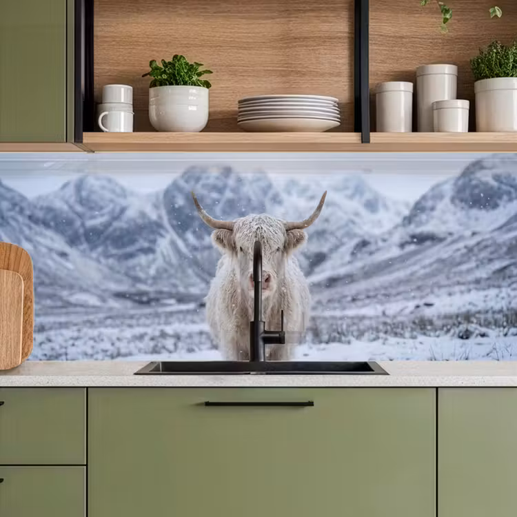 Keuken achterwand - Schotse Hooglander - Sneeuw - Bergen - Winter — 5