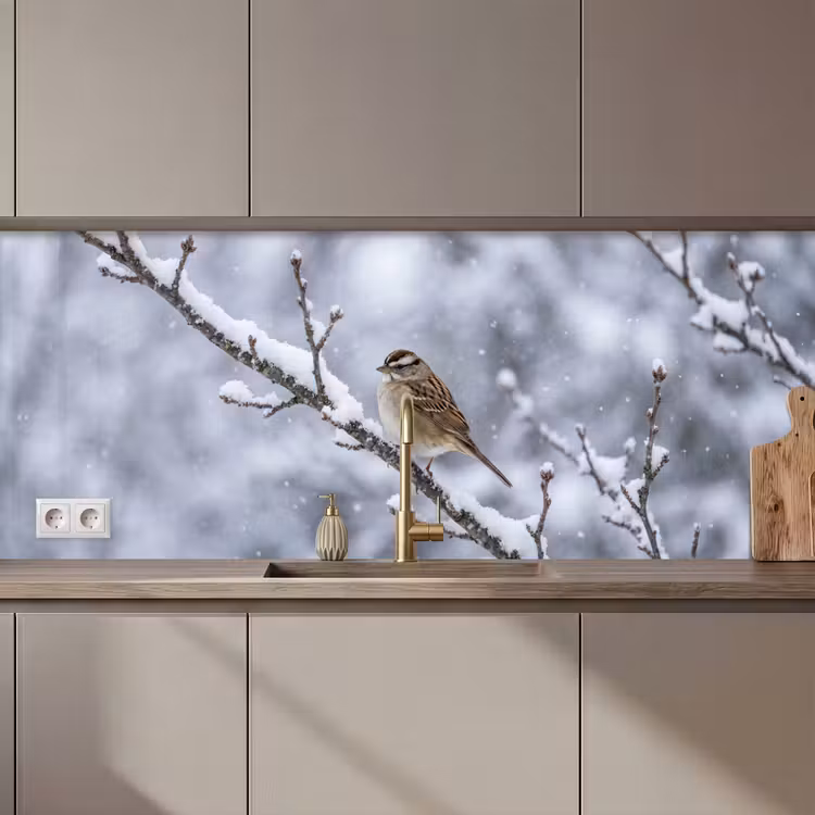 Keuken achterwand - Vogel - Tak - Sneeuw - Winter — 1