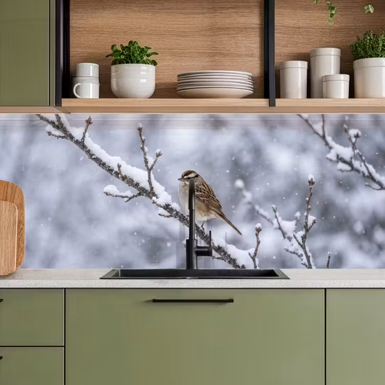 Keuken achterwand - Vogel - Tak - Sneeuw - Winter — 5