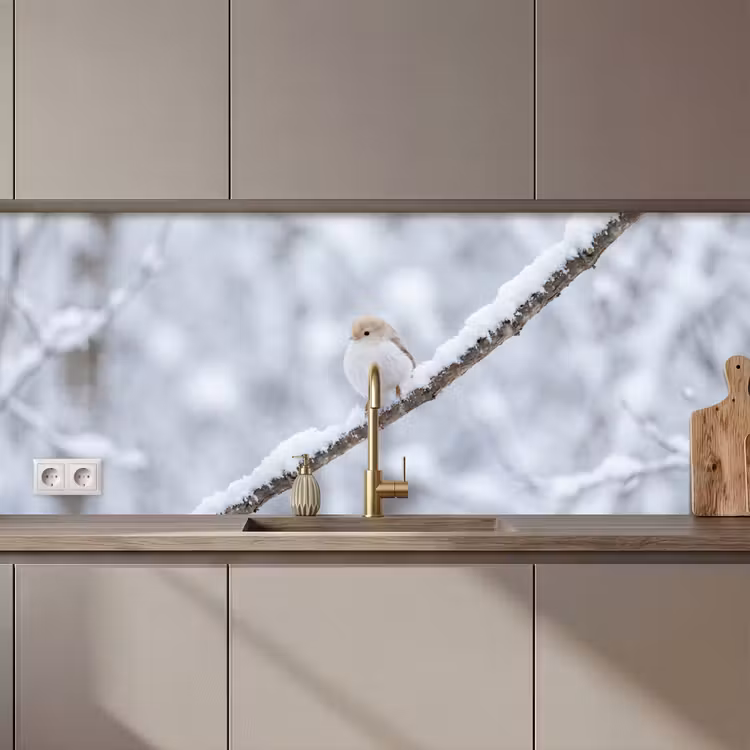 Keuken achterwand - Vogeltje - Sneeuw - Tak - Winter - Zacht — 1