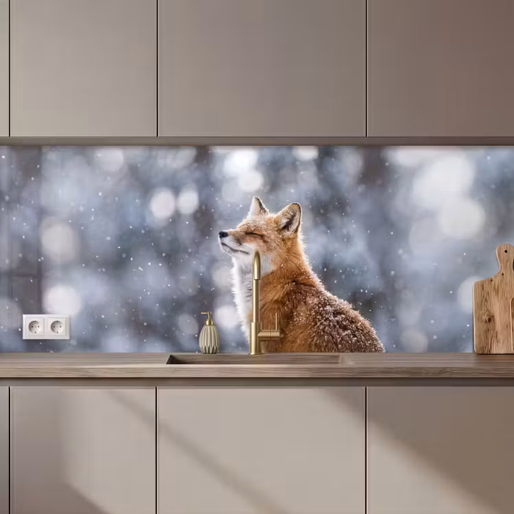 Keuken achterwand - Vos - Sneeuwval - Portret - Winter - Sfeervol — 1