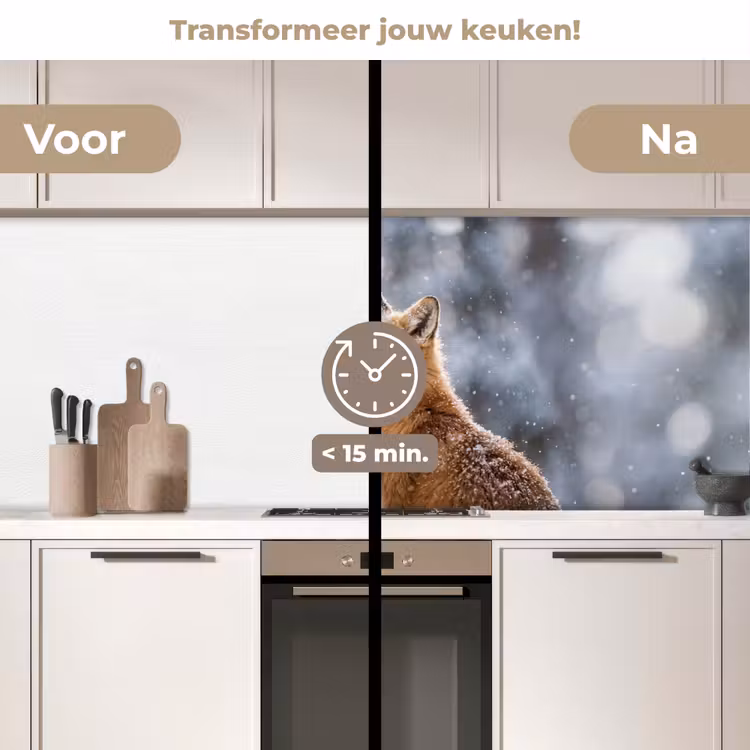 Keuken achterwand - Vos - Sneeuwval - Portret - Winter - Sfeervol — 2