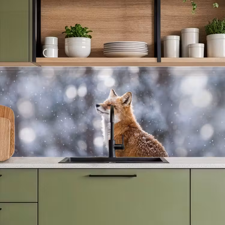 Keuken achterwand - Vos - Sneeuwval - Portret - Winter - Sfeervol — 5