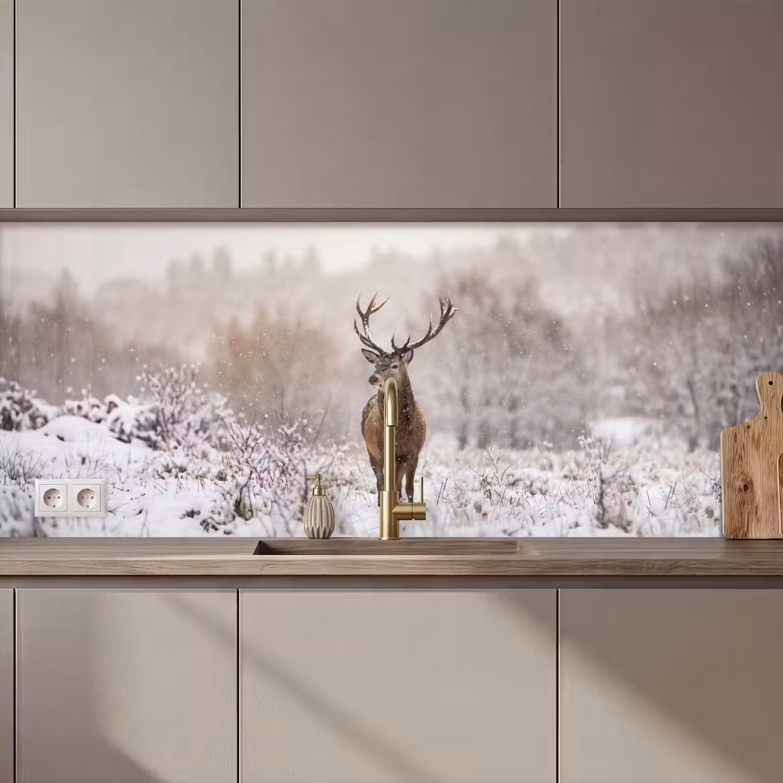 Keuken achterwand - Edelhert - Bos - Sneeuw - Winter - Majestueus — 1