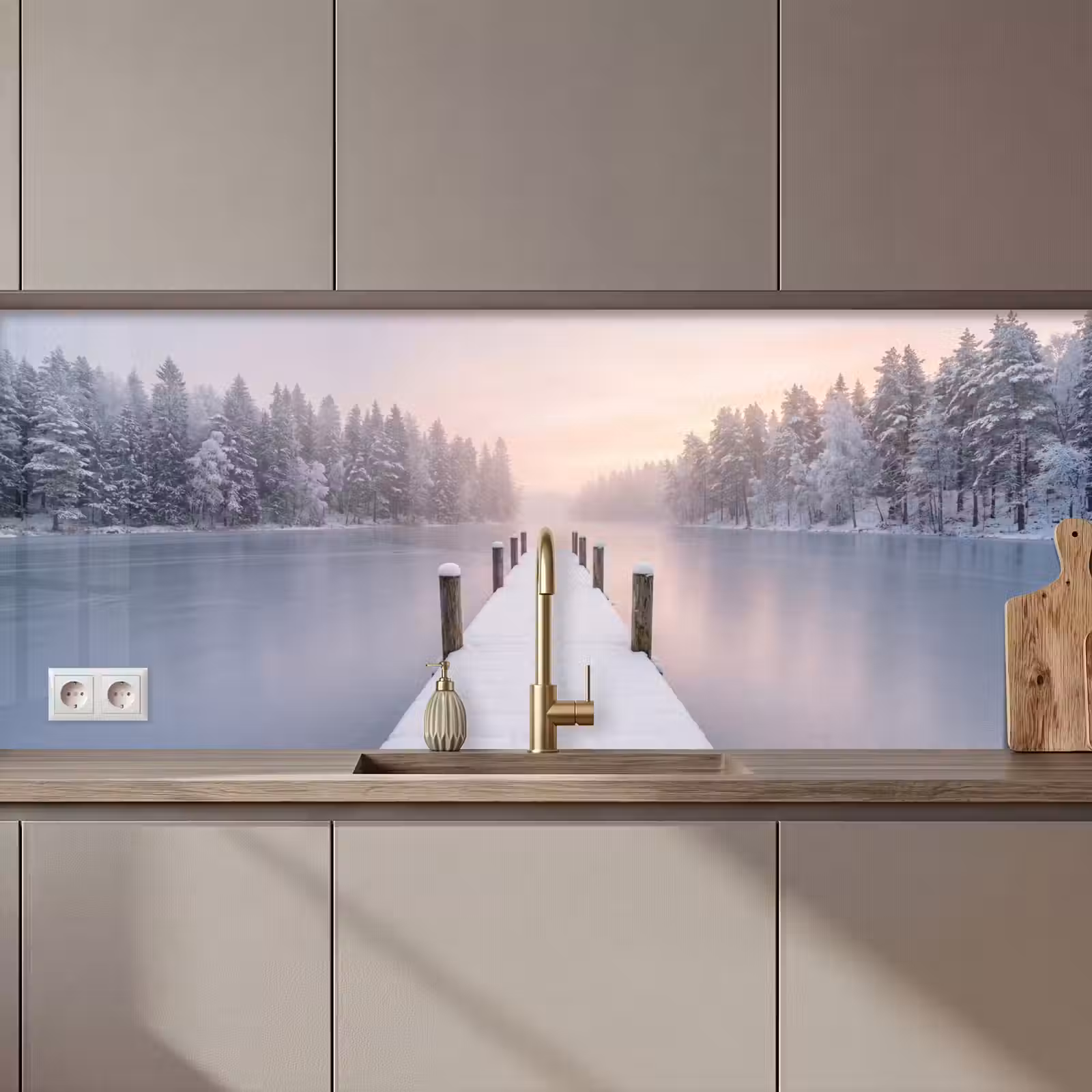 Keuken achterwand - Steiger - Meer - Mist - Winter - Serene — 1