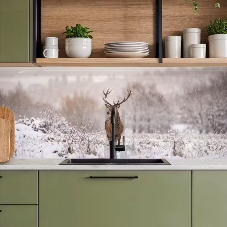 Keuken achterwand - Edelhert - Bos - Sneeuw - Winter - Majestueus — 5