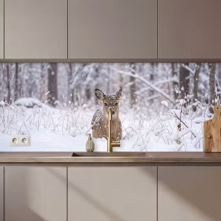 Keuken achterwand - Hert - Sneeuw - Bos - Dieren - Vertederend — 1