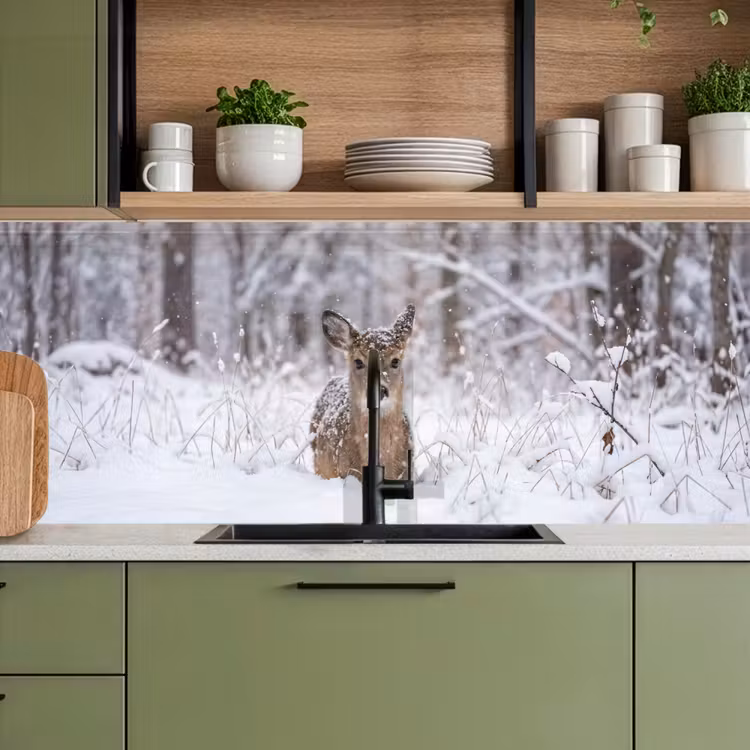 Keuken achterwand - Hert - Sneeuw - Bos - Dieren - Vertederend — 5