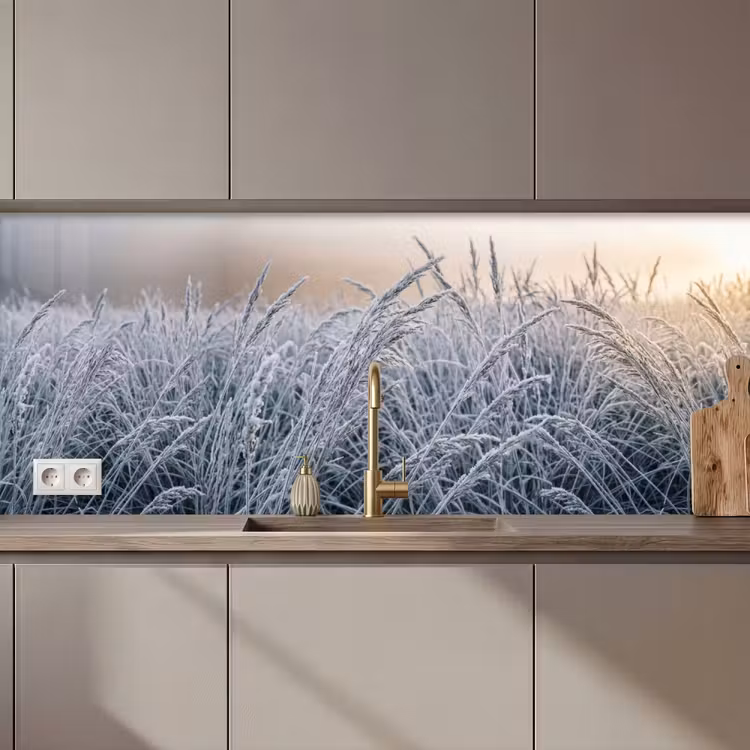 Keuken achterwand - Rijp - Gras - Kristallen - Winter - Minimalistisch — 1