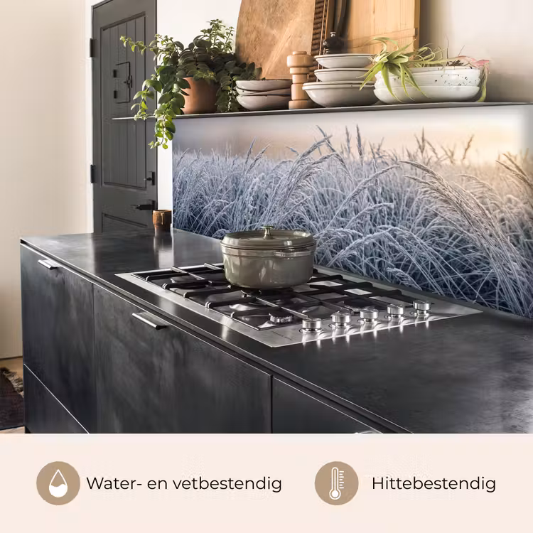 Keuken achterwand - Rijp - Gras - Kristallen - Winter - Minimalistisch — 3