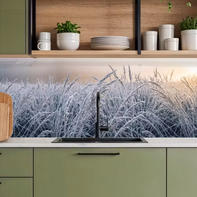 Keuken achterwand - Rijp - Gras - Kristallen - Winter - Minimalistisch — 5