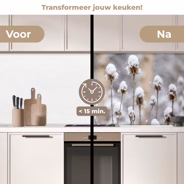 Keuken achterwand - Roodborstje - Gedroogde bloem - Sneeuw - Winter - Vertederend — 2