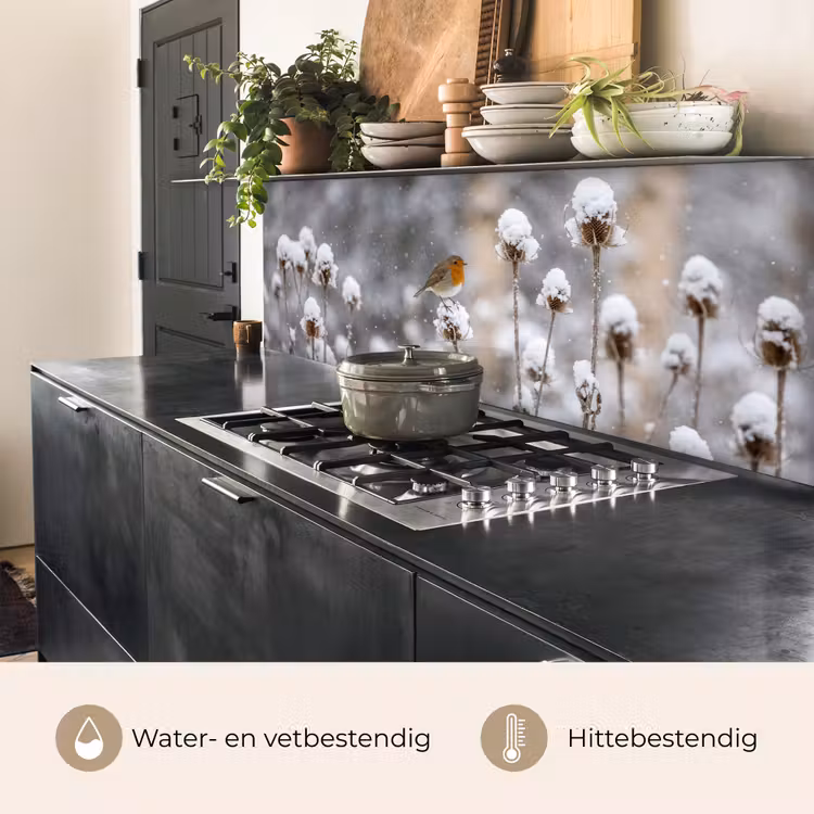 Keuken achterwand - Roodborstje - Gedroogde bloem - Sneeuw - Winter - Vertederend — 3