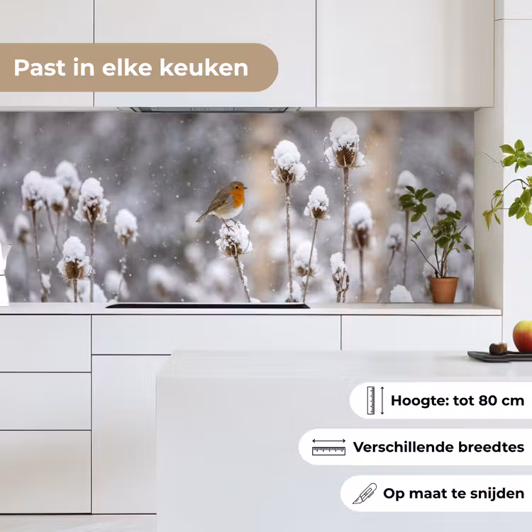 Keuken achterwand - Roodborstje - Gedroogde bloem - Sneeuw - Winter - Vertederend — 4